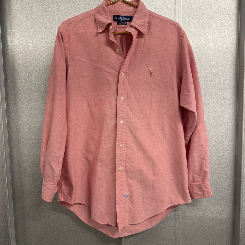 Ralph Lauren Button Down Shirt Pink Oxford Cotton Pony Logo XL